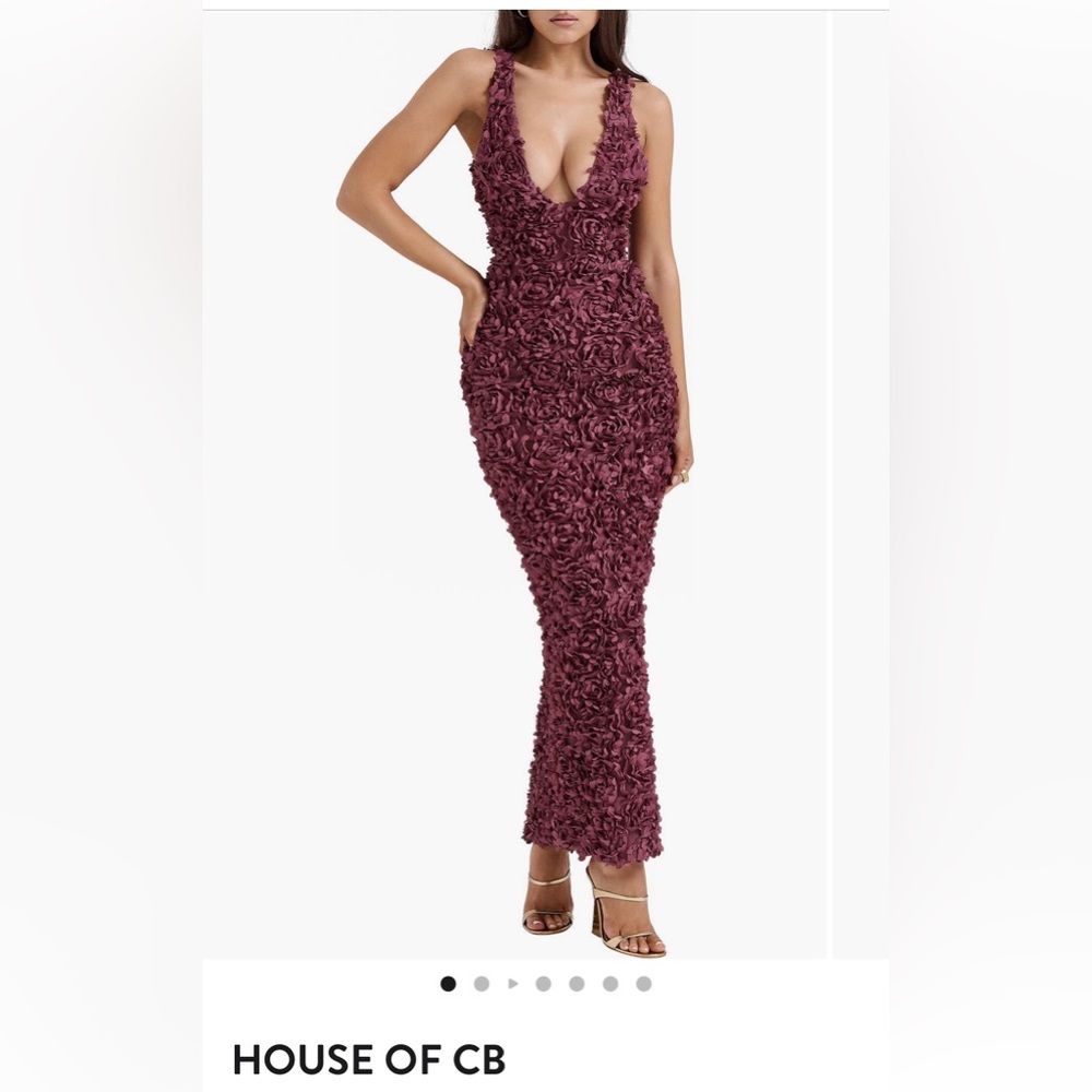 House of CB Floral Textured Maxi Skirt in Burgundy